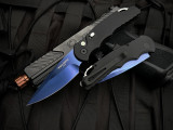 Pro-Tech TR-5 Auto Folder Black Aluminum Body w/ Abalone Button and 154CM Sapphire Blue Plain Edge Blade (3.25")T503-SB