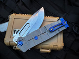 Medford Knives USMC Fighter Flipper Bead Blast Gray Titanium Body w/ Blue Hardware and an S45Vn Tumbled Plain Edge Blade (4.25"