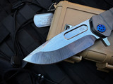 Medford Knives USMC Fighter Flipper Bead Blast Gray Titanium Body w/ Blue Hardware and an S45Vn Tumbled Plain Edge Blade (4.25"