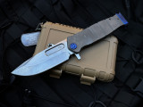 Medford Knives USMC Fighter Flipper Bead Blast Gray Titanium Body w/ Blue Hardware and an S45Vn Tumbled Plain Edge Blade (4.25"