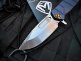Medford Knives USMC Fighter Flipper Bead Blast Blue Titanium Body and Bronzed Hardware w/ S45VN Tumbled Plain Edge Blade (4.25")