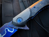 Peter Martin XRS Custom Flipper Shredded Gold Fleck Carbon Fiber Scales and Superconductor Bolster w/ Mokueme Pocket Clip and L
