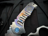 Medford Knives Praetorian Genesis T Folder Tumbled Deep Cut "Laurel Leaf Filigree" Lasered Titanium Body w/ Blue Hardware/Clip