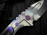 Medford Knives Praetorian Genesis T Folder Tumbled Deep Cut "Laurel Leaf Filigree" Lasered Titanium Body w/ Violet Hardware/Cli