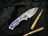 Medford Knives Praetorian Genesis T Folder Tumbled Deep Cut "Laurel Leaf Filigree" Lasered Titanium Body w/ Violet Hardware/Cli