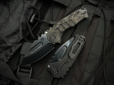 Medford Knives Praetorian Genesis T Folder PVD Black "Ghosted Stacked Skulls" Titanium Body and PVD Black Hardware/Clip w/ S45VN PVD Plain Edge Blade (3.3")