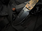 Medford Knives Slim Midi Folder PVD Black "Bronze Flag" Engraved Titanium Body w/ PVD Black Hardware/Clip and S45VN DLC Drop Po