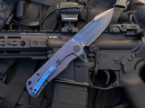 Medford Knives Proxima Folder Faced/Flamed "Tsunami"/"Old School Blue" Titanium Body w/ PVD Black Hardware/Flamed Clip and S35V