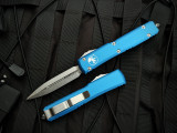 Microtech Ultratech D/E Blue Aluminum Body w/ Stonewashed Plain Edge Blade (3.4") 122-10BL
