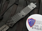 Microtech Combat Troodon D/E Carbon Fiber Top Black Aluminum Body w/ Blue Ringed Titanium Hardware and Damascus Plain Edge Blade (3.8") 142-16CFTI