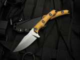 WelMade Brawler Fixed Blade Scorched Natural Micarta Handles w/ Blue Titanium Hardware and 154CM Stonewashed Plain Edge Blade (