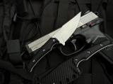 WelMade Brawler Fixed Blade Black/White G10 Handles w/ Purple Titanium Hardware and 154CM Stonewashed Plain Edge Blade (3")