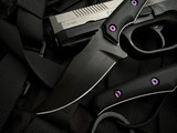 WelMade Brawler Fixed Blade Black/White G10 Handles w/ Purple Titanium Hardware and 154CM Black PVD Plain Edge Blade (3")