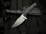 WelMade Brawler Fixed Blade Black Micarta Handles w/ Blue Titanium Hardware and 154CM Stonewashed Plain Edge Blade (3")