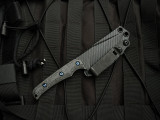 WelMade Brawler Fixed Blade Black Micarta Handles w/ Blue Titanium Hardware and 154CM Stonewashed Plain Edge Blade (3")