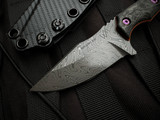 WelMade Brawler Fixed Blade Marbled Carbon Fiber/Orange G10 Handles w/ Purple Titanium Hardware and Chad Nichols Damascus Plain