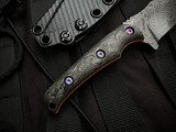 WelMade Brawler Fixed Blade Marbled Carbon Fiber/Orange G10 Handles w/ Purple Titanium Hardware and Chad Nichols Damascus Plain