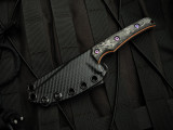 WelMade Brawler Fixed Blade Marbled Carbon Fiber/Orange G10 Handles w/ Purple Titanium Hardware and Chad Nichols Damascus Plain