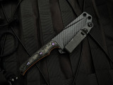 WelMade Brawler Fixed Blade Marbled Carbon Fiber/Orange G10 Handles w/ Purple Titanium Hardware and Chad Nichols Damascus Plain
