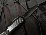 Microtech Makora D/E Signature Series Shadow Black Carbon FIber Inlaid Body w/ DLC Hardware and DLC Plain Edge Blade (3.4") 206