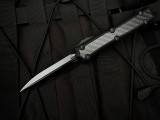 Microtech Makora D/E Signature Series Shadow Black Carbon FIber Inlaid Body w/ DLC Hardware and DLC Plain Edge Blade (3.4") 206
