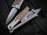 Reate Exo Mini Gravity Knife Titanium Burlap Inlaid Body w/ CPM 3V Stonewashed Double Edge Plain Blade (2.6”)