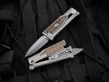 Reate Exo Mini Gravity Knife Titanium Burlap Inlaid Body w/ CPM 3V Stonewashed Double Edge Plain Blade (2.6”)