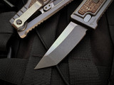 Reate Exo Mini Gravity Knife Titanium Burlap Inlaid Body w/ CPM 3V Stonewashed Tanto Edge Plain Blade (2.6”)
