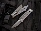 Reate Exo Mini Gravity Knife Titanium Black Micarta Inlaid Body w/ CPM 3V Stonewashed Drop Point Plain Blade (2.6”)