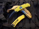 Heretic Knives Roc Auto "Stabnana" Yellow/Black Aluminum Body w/ Magancut Black DLC Plain Edge Blade (3.18")