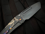 Medford Knives Slim Midi Folder DLC "Ghost Laurel Leaf Filligree" Titanium Body and Flamed Hardware/Pocket Clip w/ S45Vn DLC Tanto Plain Edge Blade (3.25")