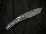 Medford Knives Slim Midi Folder DLC "Ghost Laurel Leaf Filligree" Titanium Body and Flamed Hardware/Pocket Clip w/ S45Vn DLC Tanto Plain Edge Blade (3.25")