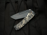 Medford Knives Slim Midi Folder DLC "Ghost Laurel Leaf Filligree" Titanium Body and Flamed Hardware/Pocket Clip w/ S45Vn DLC Tanto Plain Edge Blade (3.25")
