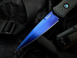 Pro-Tech Godfather Auto Folder Black Aluminum Body w/ Abalone Button and Blue Sapphire Plain Edge Blade (4") 921SB