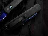 Pro-Tech Godfather Auto Folder Black Aluminum Body w/ Abalone Button and Blue Sapphire Plain Edge Blade (4") 921SB