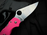 Spyderco Paramilitary 3 Folder Pink Lightweight Body w/ CTS BD1N Stonewashed Plain Edge Blade (2.95") C223PPN