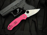 Spyderco Paramilitary 3 Folder Pink Lightweight Body w/ CTS BD1N Stonewashed Plain Edge Blade (2.95") C223PPN