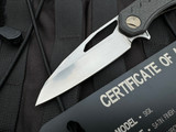 CONSIGNMENT Marfione Custom Sigil Folder Carbon Fiber and Flamed Titanium Body w/ Hand Rubbed Satin Cowry-Y Blade (3.5")