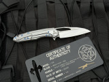 CONSIGNMENT Marfione Custom Sigil Folder Royalloy Stainless Steel Body w/ Blue Titanium Hardware, Polished Plate, and Mirror Po
