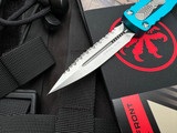 PREOWNED Microtech Dirac D/E Turquoise Aluminum Body w/ Satin Full Serrated Blade (2.92") 225-6TQ
