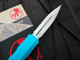 PREOWNED Microtech Dirac D/E Turquoise Aluminum Body w/ Satin Full Serrated Blade (2.92") 225-6TQ