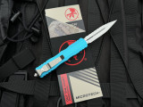 PREOWNED Microtech Dirac D/E Turquoise Aluminum Body w/ Satin Full Serrated Blade (2.92") 225-6TQ