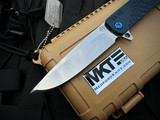 Medford M-48 Flipper Blue Aluminum/Tumbled Titanium Body w/ Blue Titanium Hardware and Tumbled Plain Edge Blade (3.9")