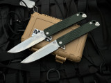 Medford Knives M-48 Flipper OD Green Aluminum/Tumbled Titanium Body w/ Standard Titanium Hardware and Tumbled Plain Edge Blade