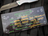 Heretic Knives Custom Jinn Slip Joint Folder Vegas Forge Wood Grain Damascus Body w/ Abalone Inlaid Pivots and Magnacut DLC Hand Ground Blade (3")