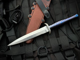 Defiant7 Rook 6 Fixed Blade Milled Blue Titanium Handle w/ 204P Stonewashed Plain Edge Blade (6")
