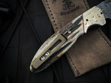 Jason Clark Custom Knives Model 15 Folder Sanbar Stag Antler Scales w/ Mokume Bolster and Vegas Ladder Damascus Plain Edge Blade (3.5"