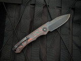 PRE-OWNED Heretic Knives Wraith Auto S/E Folder Orange Camo Carbon Fiber Body w/ Black Two Tone DLC Plain Edge Blade (3.6") H00