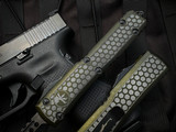Microtech Ultratech Hellhound Signature Series Weathered OD Green Hex Pattern Aluminum Body w/ Black Plain Edge Blade (3.4") 119-1HXWODS