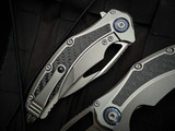 Microtech Matrix Folder Titanium/Carbon Fiber Inlaid Body w/ Blue Titanium Pivot and Hand Rubbed Satin Plain Edge Blade (3.77")